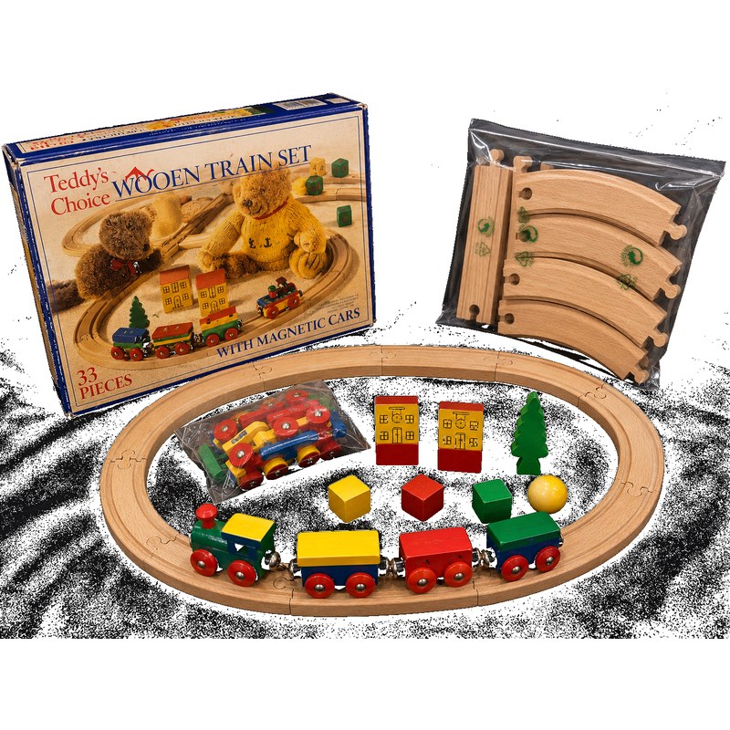 Teddy's Choice Wooden Train Set — 33 Pieces with Magnetic Cars